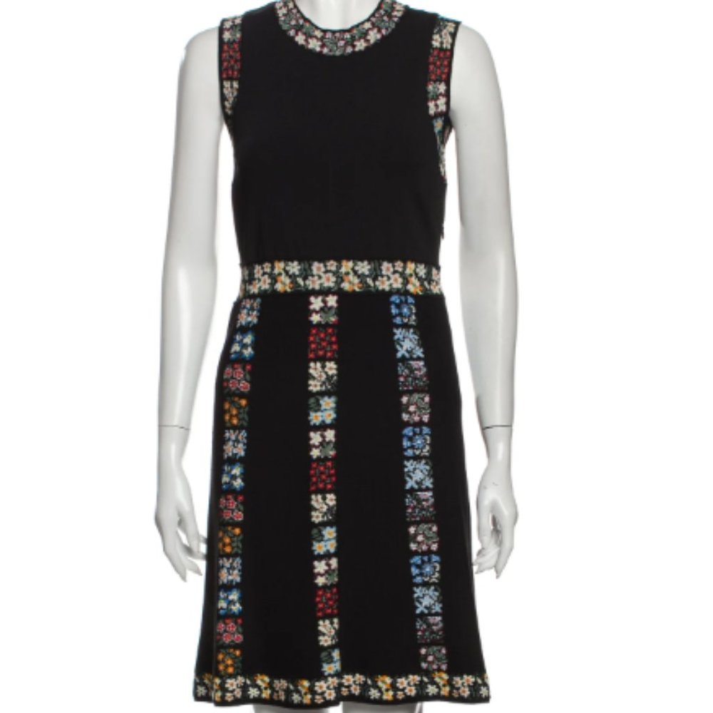 Valentino Knit Mini Dress with Floral Intarsia Detail